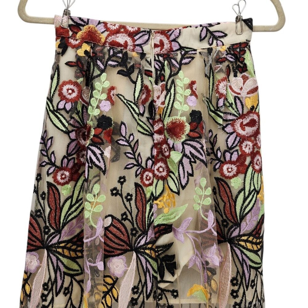L'Atiste by Amy Womens Small Skirt Maxi Embroidered Floral Sheer Mesh Multicolor - Picture 4 of 13